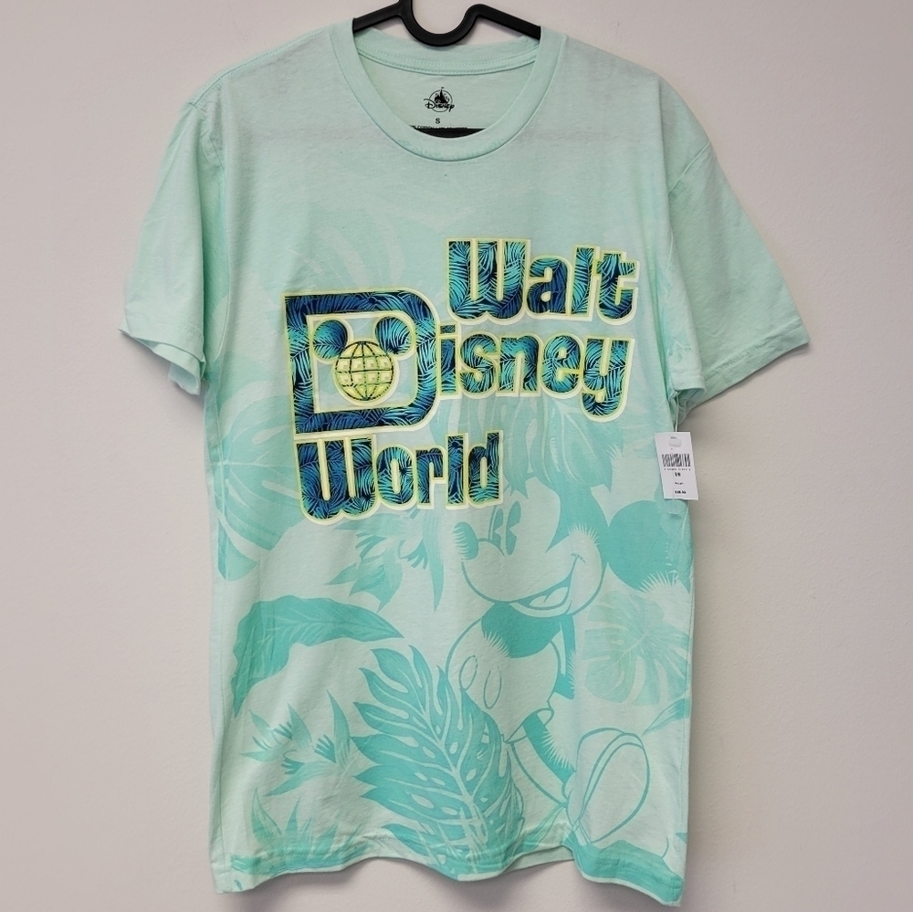 Disney World Mickey Mouse Tropical Palm Print Logo T-shirt Green S